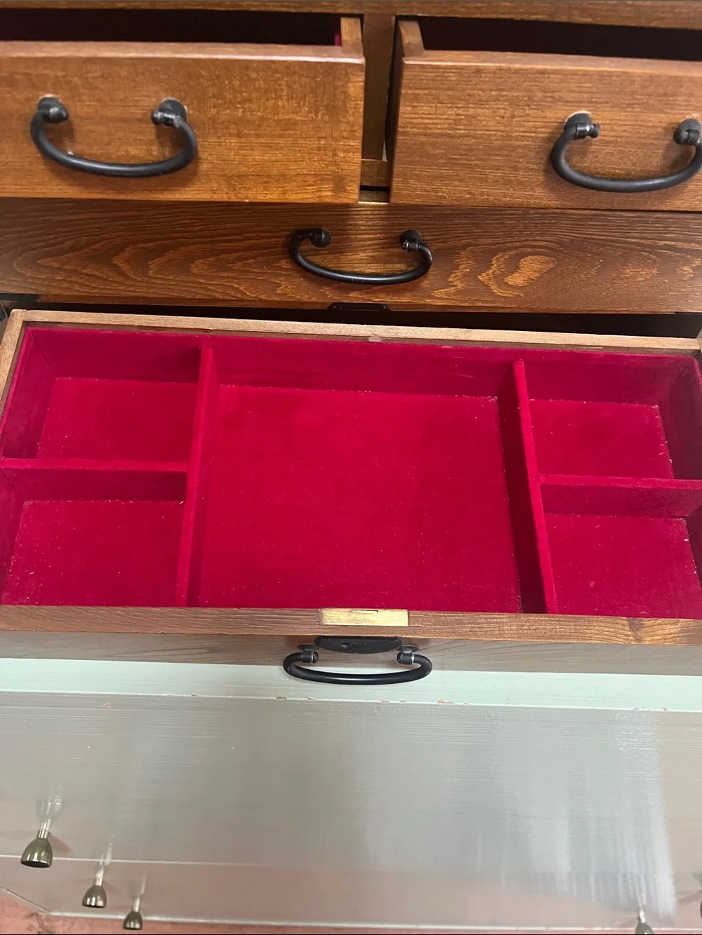 Vintage Wooden 4-Drawer Jewelry & Storage Chest - Brown - 9.5x15.5”